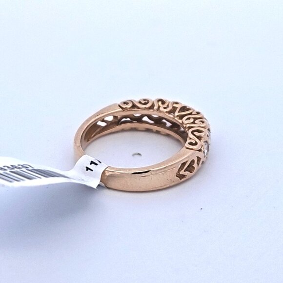 14K Yellow Gold Heart Scroll .92TCW 7 Diamond Band Ring Size 6.75 - Picture 15 of 16